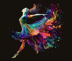 Ballet dancer splash colorful illustration, black background with copy space. photo