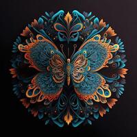 Colorful butterfly mandala art. Created with technology. photo