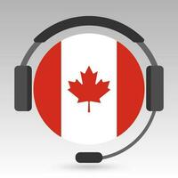 Canada flag with headphones, support sign. Vector illustration.