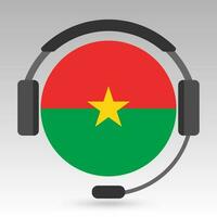 Burkina Faso flag with headphones, support sign. Vector illustration.