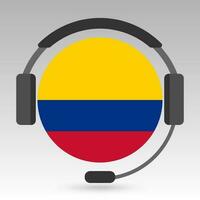 Colombia flag with headphones, support sign. Vector illustration.