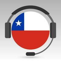 Chile flag with headphones, support sign. Vector illustration.