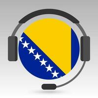 Bosnia and Herzegovina flag with headphones, support sign. Vector illustration.