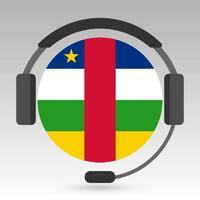 Central African Republic flag with headphones, support sign. Vector illustration.