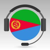 Eritrea flag with headphones, support sign. Vector illustration.