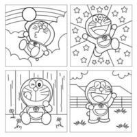Robot Cat Playing Around Coloring Page Concept vector