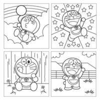 Robot Cat Playing Around Coloring Page Concept vector