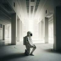 astronauta, y edificio interiores, surrealista concepto. ai-generativo, digital ilustración. foto