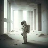 astronauta, y edificio interiores, surrealista concepto. ai-generativo, digital ilustración. foto