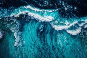 ai generado aéreo ver de Oceano olas azul agua resumen antecedentes foto