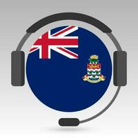 Cayman Islands flag with headphones, support sign. Vector illustration.