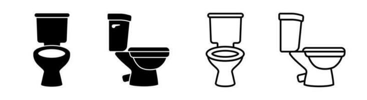 Set of 4 toilet seat icon, outlined editable stroke and solid glyph, flat stylist design vector