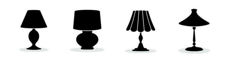 Set of 4 table lamp icon, solid glyph, flat and gray scale color style vector