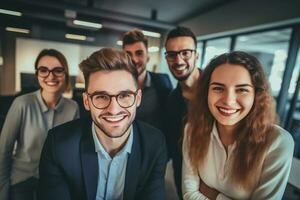 retrato de negocio equipo sonriente con generador ai foto