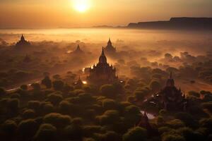 el amanecer en bagan myanmar hermosa paisaje con ai generativo foto