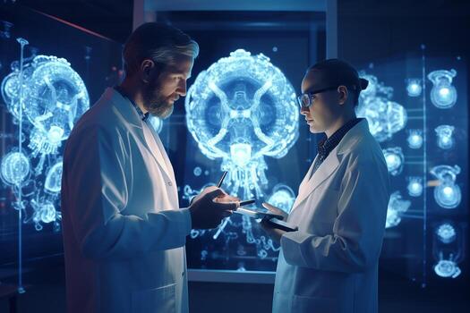 Doctors and nurses analyzing treatment with artificial intelligence with Ai Generator photo