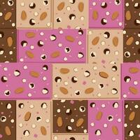 Chocolate bars seamless pattern. Different types of chocolate dark, milk and white. Creative wallpaper design. Realistic chocolate bar pieces. Endless texture. Vector illustration