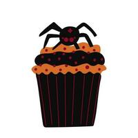 Fancy chocolate Halloween cupcake isolated on a white background. Flat style. Vector illustration.