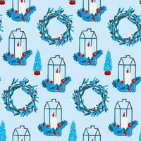 Christmas and winter holidays seamless pattern with candle, wreath and ect. Nice illustration for wrapping paper, decoration, textile vector