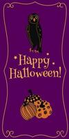 Happy Halloween. Vertical banners and wallpaper for social media stories. Owl and pumpkins. Cute spooky design with fun elements. Vector illustration