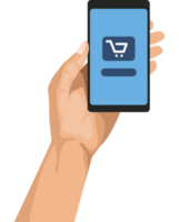 mano sollevamento smartphone con e-commerce png