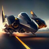 Futuristic military aircraft design, war military air craft, sci-fi flying sleek design. AI. photo