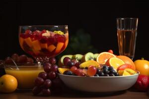 Fresh fruits with fresh fruits mixture in glass. ai geneerative photo