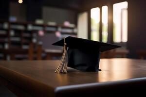 A graduation cap and a scroll on a piece of paper photo