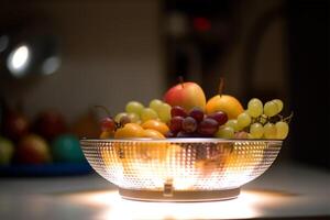 Fresh fruits with fresh fruits mixture in glass photo
