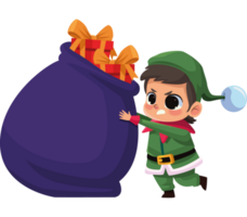 pequeño duende con bolsa de regalos png