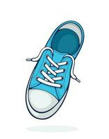 One blue textile sneaker with rubber toe and loose lacing vector