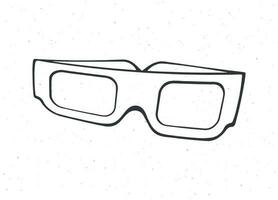 Cartoon paper 3d glasses front view. Outline. Symbol of the film industry. Stereo retro glasses for three-dimensional cinema. Vector illustration. Hand drawn sketch. Isolated white background