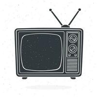 Silhouette of analogue retro TV with antenna, channel and signal selector. Vector illustration. Television box for news and show translation. Isolated white background