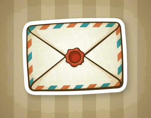 Sticker of closed vintage envelope with wax seal