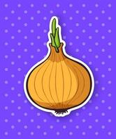 Bulb of yellow onion with green sprout. Healthy vegetarian food. Ingredient for salad. vector