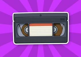 VHS cassette. Video tape record system. Retro storage of analog information. Sticker with contour vector