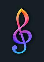 Treble clef with gradient in flat style on black background vector