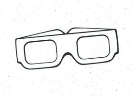 Outline of Paper 3d glasses front view. Stereo retro glasses for three-dimensional cinema. Symbol of the film industry. Vector illustration. Hand drawn black ink sketch, isolated on white background