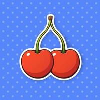 Sticker twin cherries with the stem vector