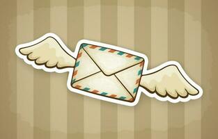 Sticker of flying closed vintage envelope with wings vector