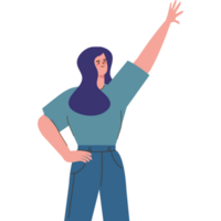 mujer celebrando con la mano arriba png