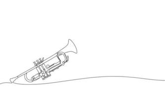 Musical instrument trumpet. One line continuous trumpet. Line art, outline, single line silhouette. Hand drawn vector illustration.