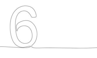 Number 6. Continuous line one drawing. Vector illustration. Simple line illustration.