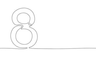 Number 8 one line continuous. Line art number 8 outline silhouette vector illustration.