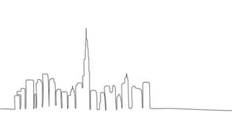 Silhouette of city, one line continuous. Line art outline vector illustration of urban