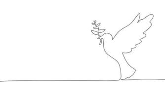 Dove of peace with branch continuous line drawing element isolated on white background for decorative element. Vector illustration of animal form in trendy outline style.