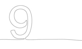 Number 9. Continuous line one drawing. Vector illustration. Simple line illustration.