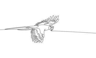 Flying parrot. One line continuous abstract conception of tropical bird. Line art, outline, silhouette, vector illustration.