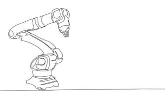 Robotic arms or industry manipulator positioned continuous line drawing element isolated on white background for decorative element. Vector illustration of mechanical robot in trendy outline style.