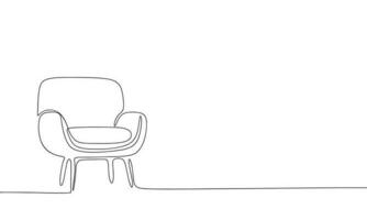 moderno sillón, uno línea continuo. línea Arte contorno vector ilustración de interior y mueble